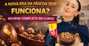 Marrara Bortolotti apresentando ovo de Páscoa de chocolate com KitKat no review do curso A Nova Era da Páscoa 2026.