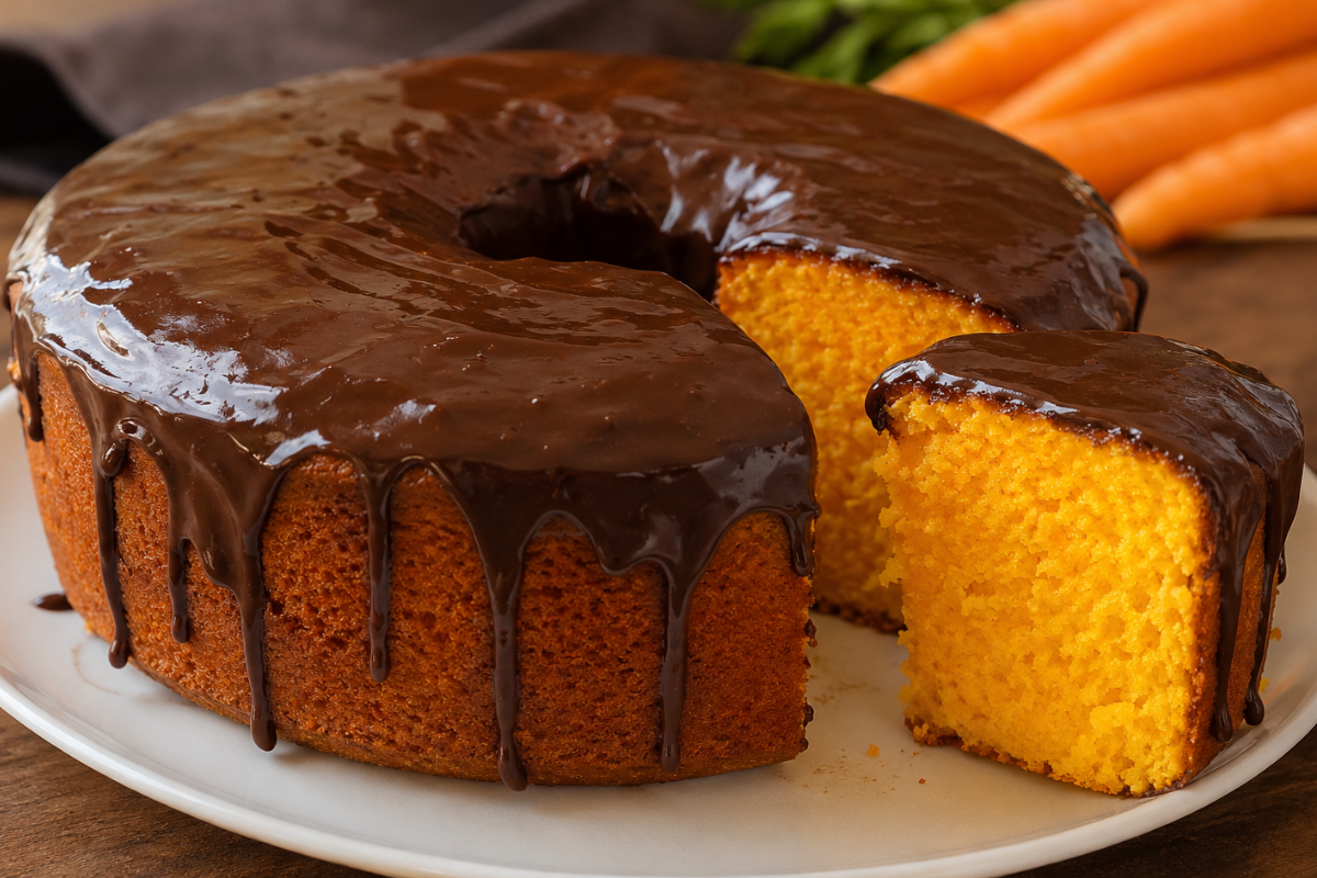 Bolo de cenoura fofinho com cobertura de chocolate